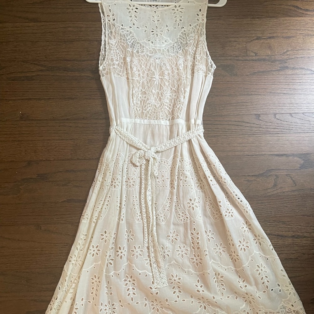 Anthropologie Cream Midi Sundress Sleeveless Crew Neck